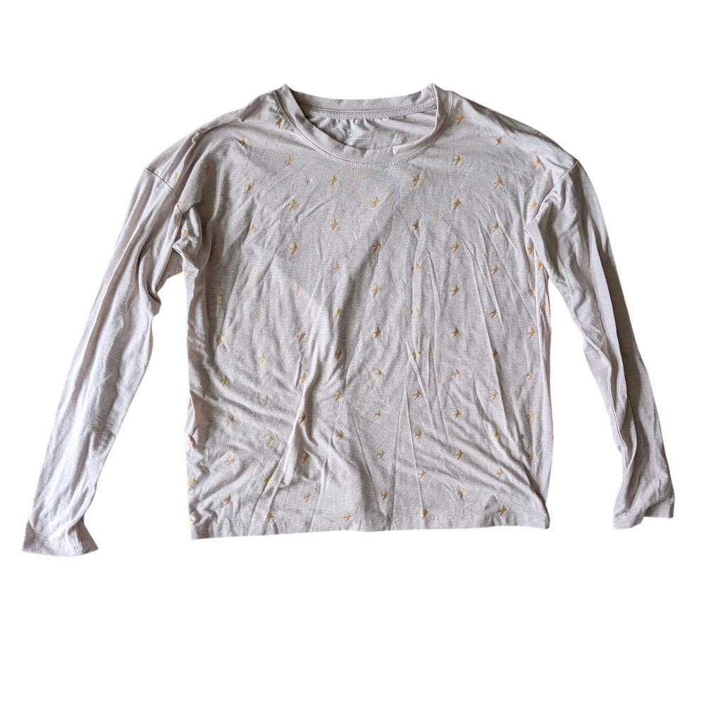 Oiselle Women's Long Sleeve Bird Print Running Top Oatmeal Gold Metallic- Small